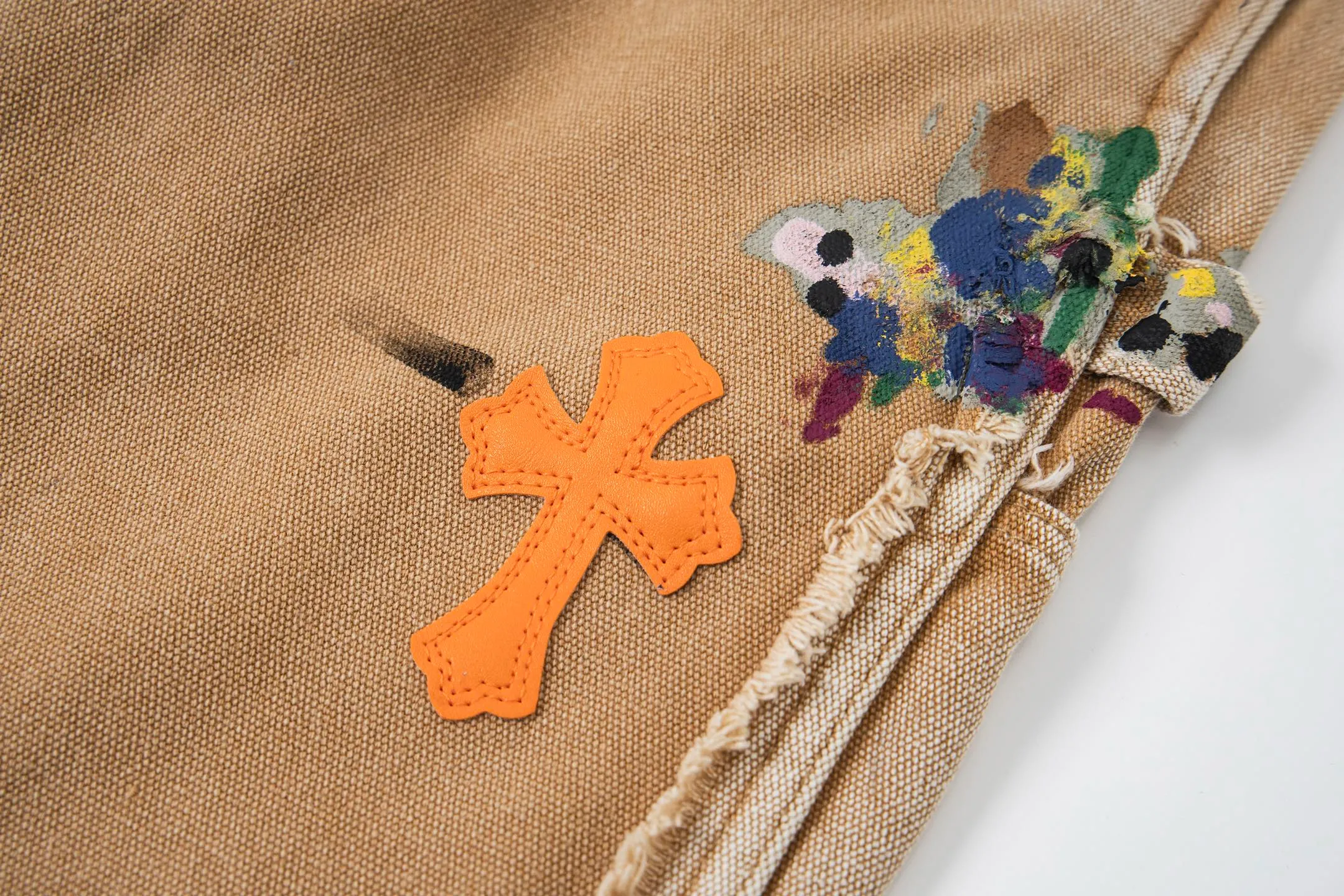 #8200 P260💰 Independent GALLERY DEPT. Vintage splash-ink splicing khaki orange cross loose washed flared jeans - truly restore the ultimate vintage texture - original hardware accessories washed and other elevators, QR code analysis are all purchased from the original factory, high degree of restoration, you are welcome to compare with certain products ~ - three-dimensional version Loose and comfortable, not picky about the figure, tall and slim, factory Seiko, original quality control, same style for men and women, can be matched with couples, versatile recommendation Essential jeans for all seasons - sizes: 28 30 32 34 36